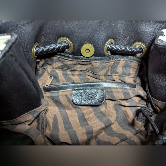 Zebra Shoulder Bag Embossed Animal Print Leather Studs Hobo Unique Handbag Boho - Picture 5 of 10